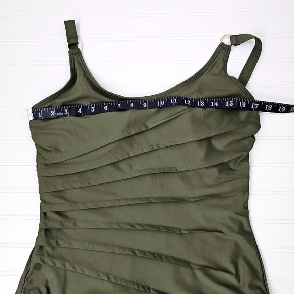DNKY Women's Moss Green Shirred Figure Flattering One Piece Swimsuit Size XL NWT - Picture 13 of 16